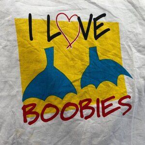 Nomada Mens T-Shirt Medium Short Sleeve White I Love Boobies Graphic Tee Casual